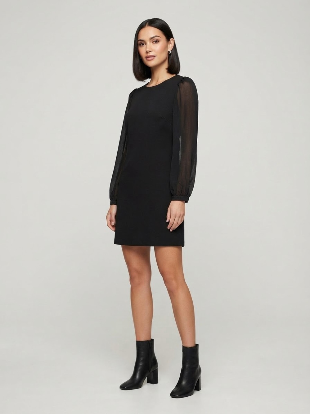 Grace Elements Black Mini Dress with Sheer Long Sleeves